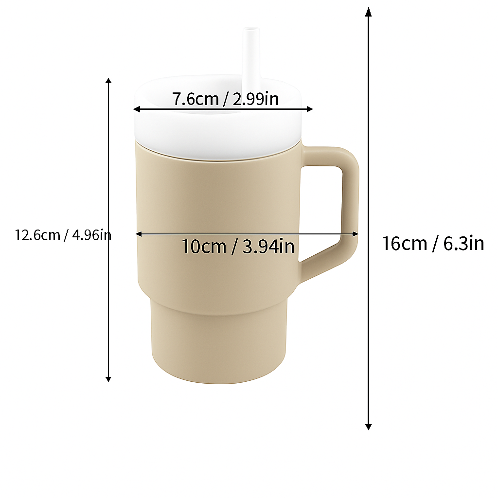 Siliconen Kinder beker met 2 Rietjes – 280ml | Beige