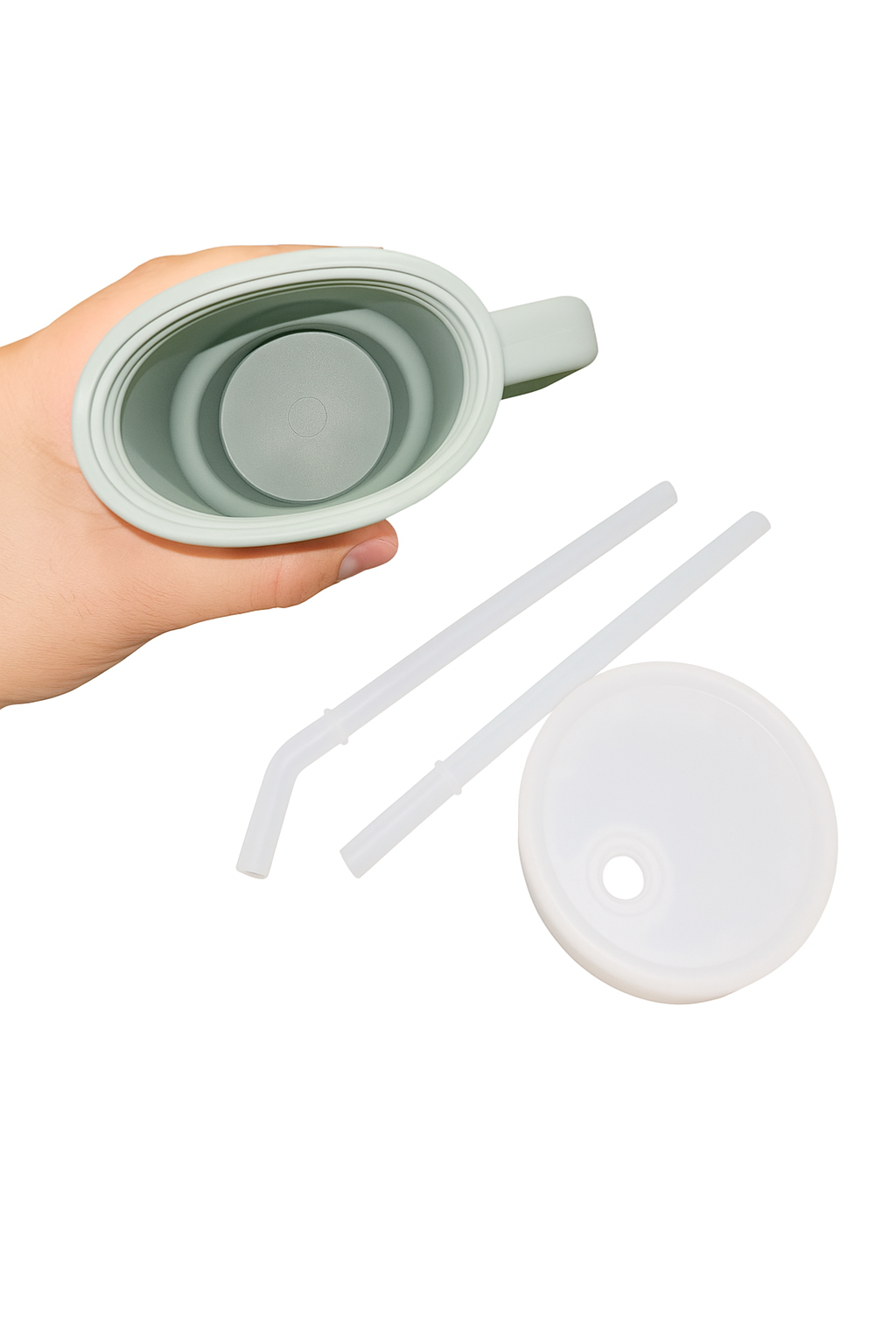 Siliconen Kinder beker met 2 Rietjes – 280ml | Mintgroen