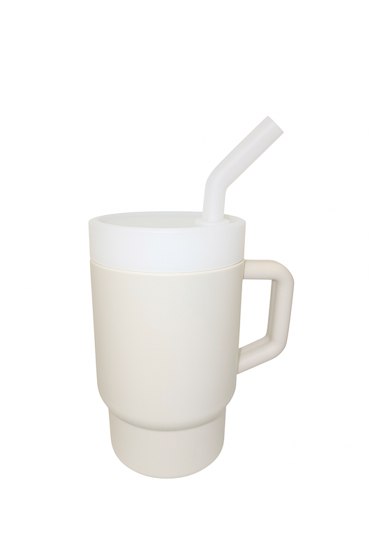 Siliconen Kinder beker met 2 Rietjes – 280ml | Beige