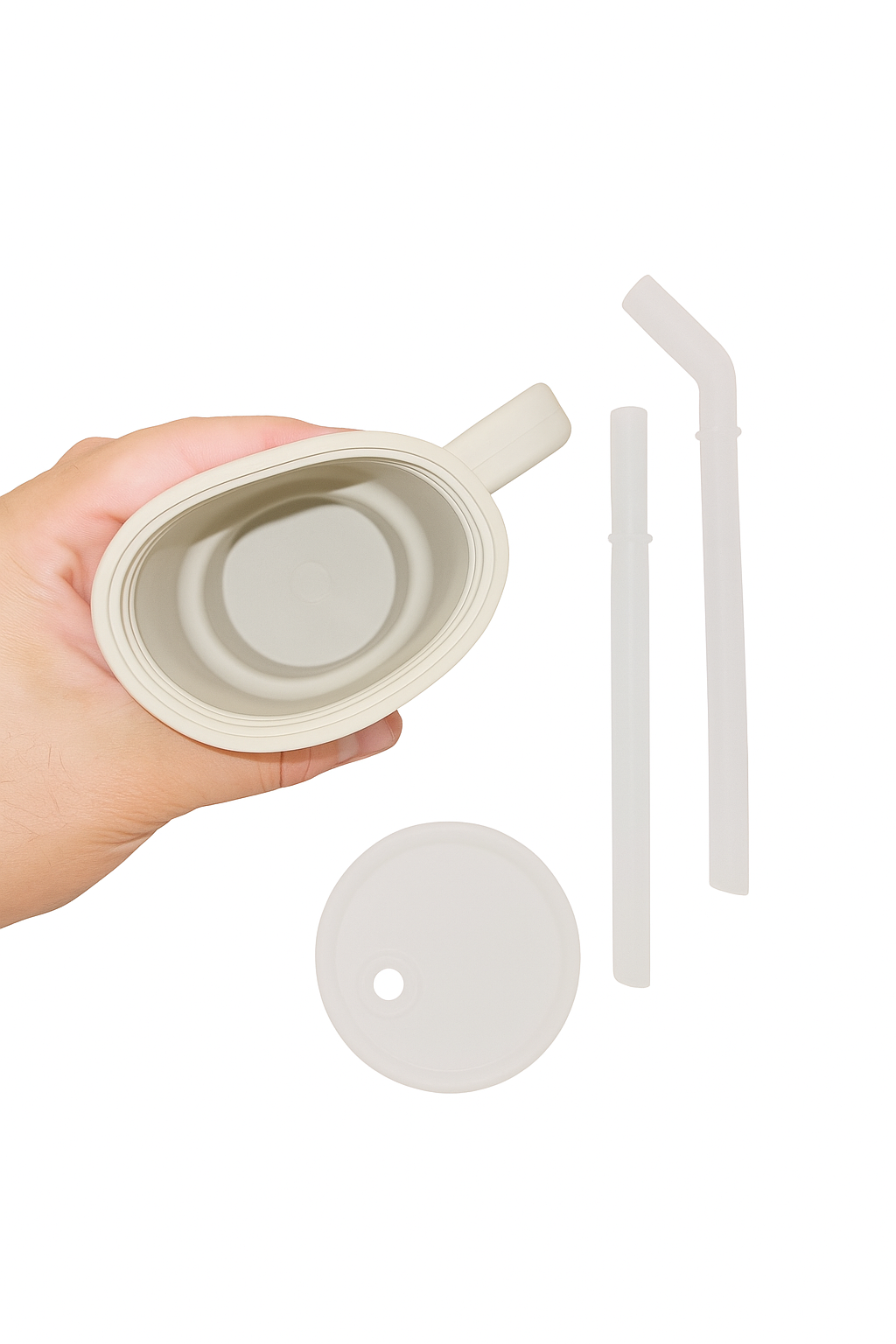 Siliconen Kinder beker met 2 Rietjes – 280ml | Beige